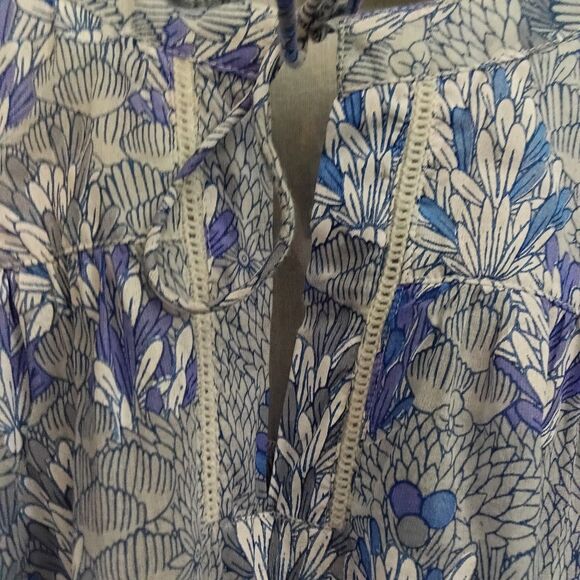 Roller Rabbit Sz. L Cotton Lightweight 3/4 Sleeve Tie Neck Popover Top - Picture 6 of 14